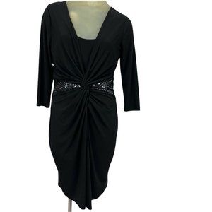 Evan Picone Dress Size 10 Ruched Waist Jersey Knit Black Sequined Formal Women’s